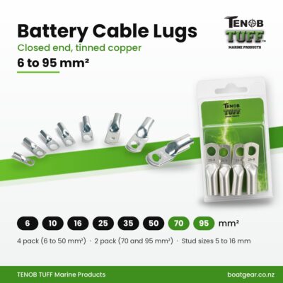 Battery Wire Cable Lugs, Closed-end, Tinned Copper. TENOB TUFF